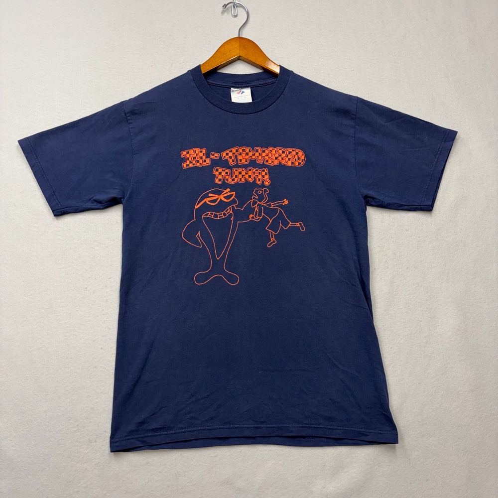 Jerzees Graphic T-Shirt Mens Medium Navy Blue Ill-Tempered Tuna Y2K Shark Tee